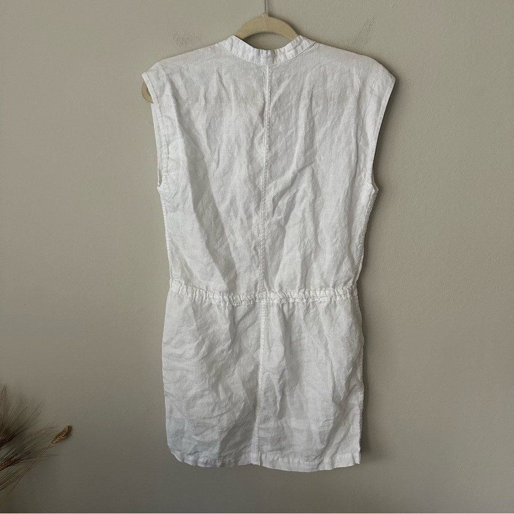 JAMES PERSE 100% Linen Drawstring Dress White Drop Waist Tie Waist Button Front - Picture 9 of 10